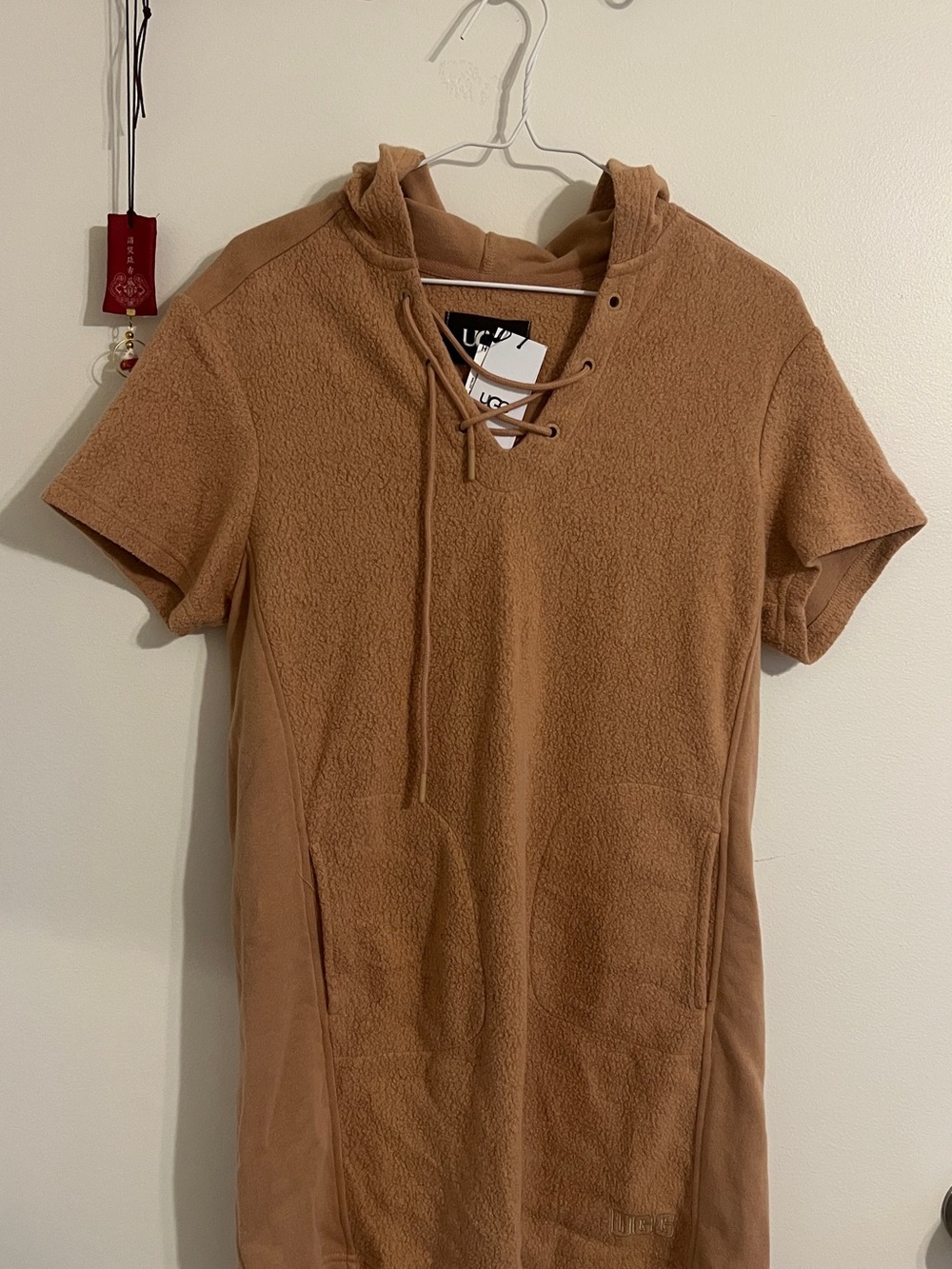 UGG Short-Sleeve Hooded Lace-Up Dress - Brown